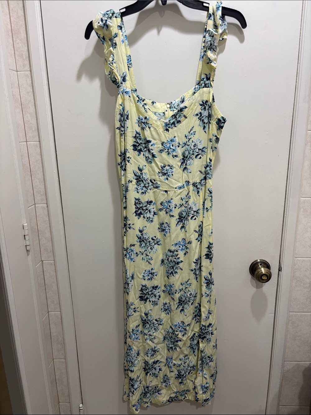 LOFT Yellow Maxi Dress with Blue Floral Print